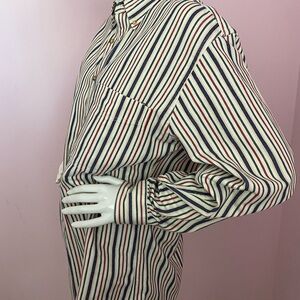 Vintage LANDS END Striped Button Down Shirt Men MED Thick 100% Cotton 15"-151/2